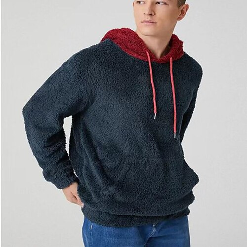 

Men's Fuzzy Sherpa Pullover Hoodie Sweatshirt Army Green Red Navy Blue Hooded Color Block Sports & Outdoor Streetwear Casual Big and Tall Winter Fall Clothing Apparel Hoodies Sweatshirts Long Sleeve