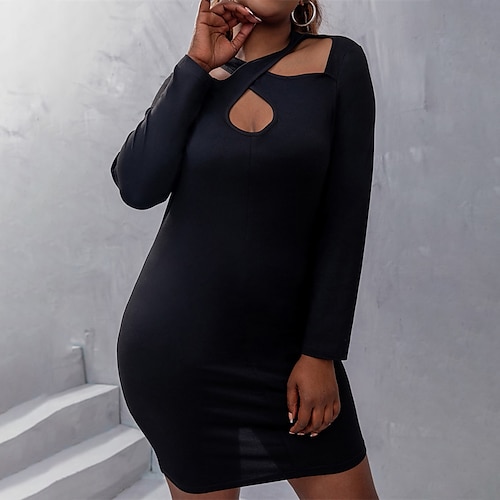 

Women's Plus Size Casual Dress Pure Color V Neck Long Sleeve Fall Winter Casual Short Mini Dress Causal Daily Dress / T Shirt Dress Tee Dress