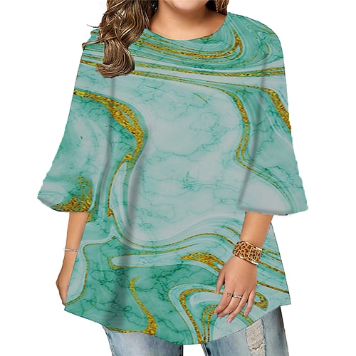 

Women's Plus Size Tops Blouse Shirt Color Gradient Print 3/4 Length Sleeve Crewneck Casual Daily Holiday Cotton Spandex Jersey Fall Winter Green Purple