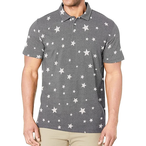 

Men's Collar Polo Shirt Golf Shirt Star Turndown Gray 3D Print Outdoor Street Short Sleeves Button-Down Print Clothing Apparel Fashion Designer Casual Breathable / Summer / Spring / Summer