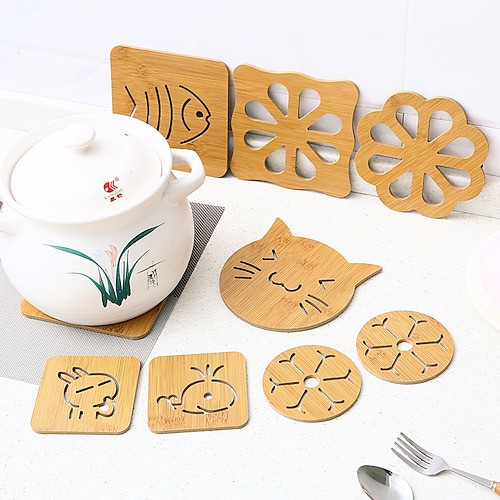 

Home Wooden Cartoon Insulation Mat Table Mat Non-slip Pot Mat Creative Cute Mat Tea Coaster Bowl Pad Coaster Kitchen Accessories