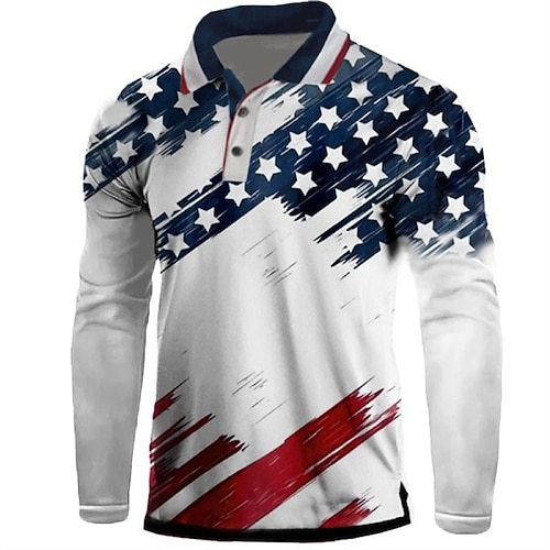 

Men's Collar Polo Shirt Golf Shirt National Flag Turndown White 3D Print Outdoor Street Long Sleeve Button-Down Print Clothing Apparel Fashion Designer Casual Breathable