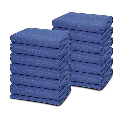 

12-Pack 80 x 72 inch Moving Blankets Heavy Duty Moving Pads for Protecting Furniture Professional Quilted Shipping Furniture Pads Blue