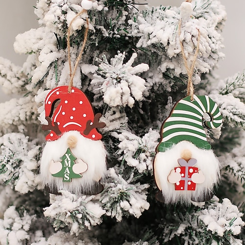 

2pc Christmas Decorations Cartoon Set Wooden Hug Presents Faceless Doll Pendant Forester Pendant Window Dressing