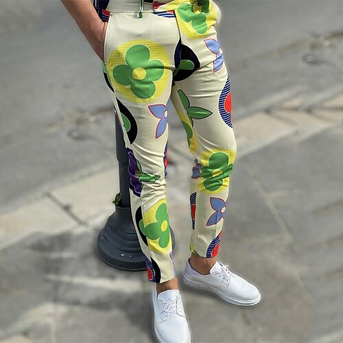 

Men's Chinos Trousers Pencil Pants Jogger Pants Chino Pants Pocket Flower / Floral Comfort Soft Daily Going out Stylish Chic & Modern Yellow Micro-elastic