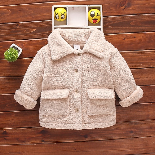 

Kids Unisex Coat Outerwear Plain Long Sleeve Pocket Coat Daily Active Adorable Khaki Winter Fall 2-6 Years