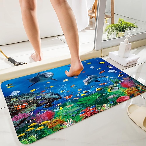 

Smiling Dolphin Series Digital Printing Floor Mat Modern Bath Mats Nonwoven / Memory Foam Novelty Bathroom