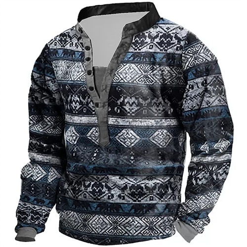 

Herren Unisex Sweatshirt Pullover Zur Seite fahren Kapuzenpullover mit Knöpfen Blau Stehkragen Stammes Grafik-Drucke Bedruckt Casual Täglich Sport 3D-Druck Strassenmode Designer Casual Frühling