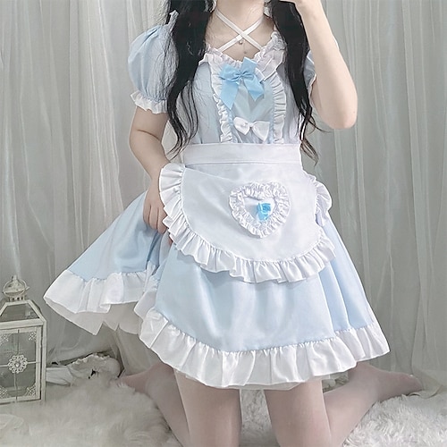 

Lolita Maid Sweet Lolita Maid Uniforms Lolita Dress Cosplay Costume Women's Japanese Cosplay Costumes Rosy Pink / Blue Solid Color Short Sleeve / Apron