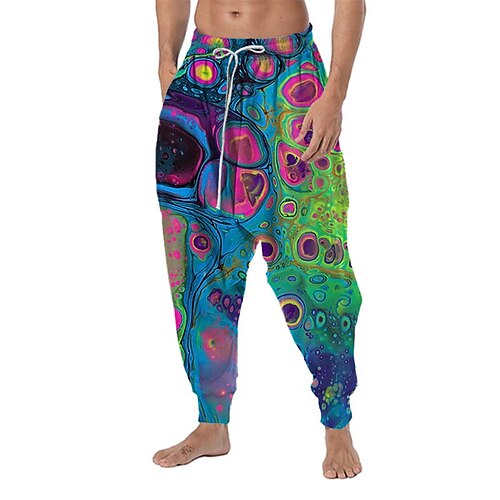 

Men's Joggers Trousers Baggy Harem Pants Casual Pants Drawstring Elastic Waist 3D Print Abstract Graphic Prints Comfort Breathable Casual Daily Holiday Yoga Hip Hop Blue Purple Micro-elastic