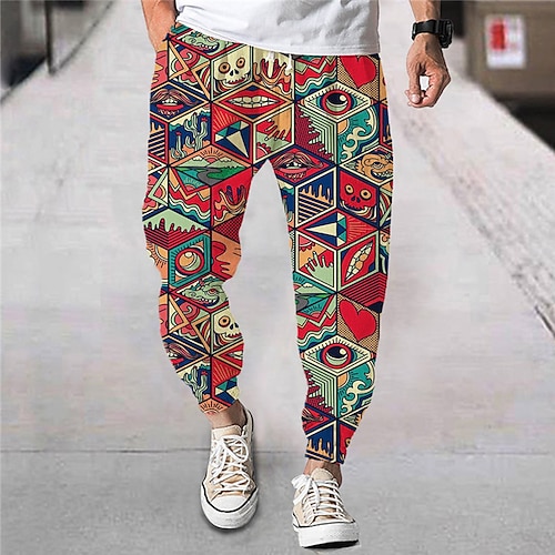 

Men's Joggers Trousers Beach Pants Drawstring Elastic Waist 3D Print Cartoon Graphic Prints Comfort Breathable Sports Outdoor Casual Daily Streetwear Designer Red Micro-elastic / Elasticity