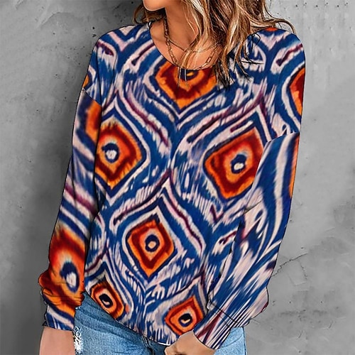 

Women's Sweatshirt Pullover Retro Purple Graphic Geometric Tie Dye Casual Round Neck Long Sleeve S M L XL 2XL 3XL / Winter