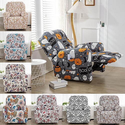 

Recliner Slipcovers Super Stretch Christmas Halloween Decor Sofa Couch Cover Non Slip 1 Seater Lazy Boy Chair Covers Furniture Protector with Side Pocket for Living Room