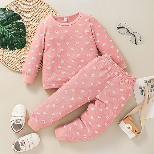 

2 Pièces Sweat à capuche Pantalon Ensemble de Vêtements Tenues Enfants Fille Graphic manche longue Coton Set Vacances Le style mignon Doux Hiver Automne 2-6 ans Rose Claire