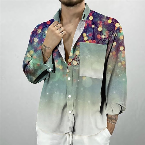 

Men's Shirt Graphic Prints Turndown Green 3D Print Outdoor Street Long Sleeve Button-Down Print Clothing Apparel Designer Casual Breathable