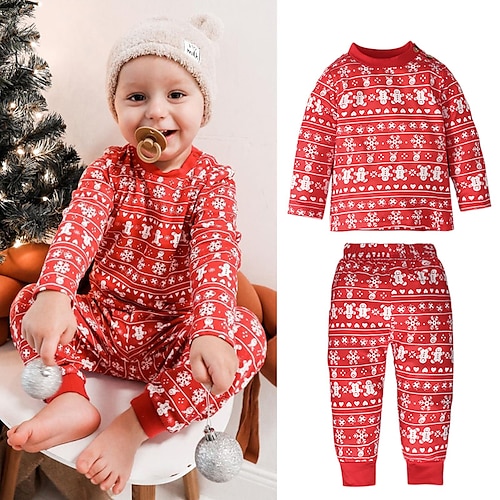 

Kids Boys Christmas Hoodie Pants Clothing Set 2 Pieces Long Sleeve Red Snowman Vacation Casual 1-5 Years