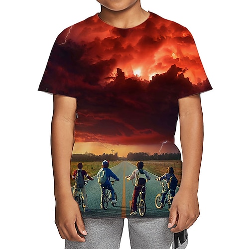 

Kids Boys T shirt Graphic Outdoor 3D Print Short Sleeve Crewneck Cool 4-12 Years Winter Wine