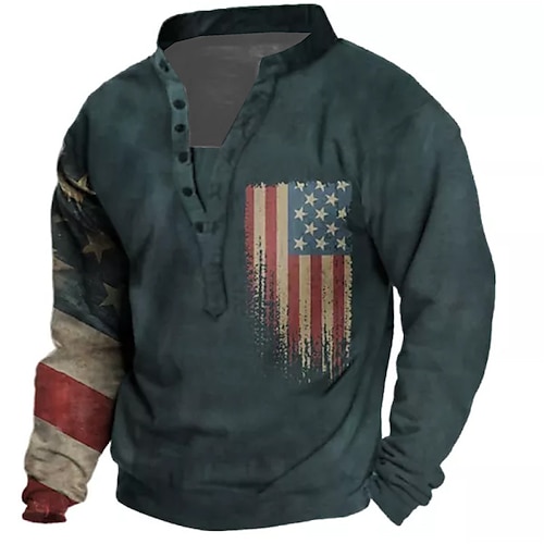 

Men's Unisex Sweatshirt Pullover Button Up Hoodie Navy Blue Standing Collar Graphic Prints National Flag Print Casual Daily Sports 3D Print Streetwear Designer Casual Spring & Fall Clothing Apparel