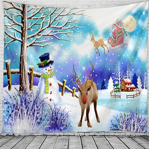 

Christmas Party Wall Tapestry Holiday Photography Background Santa Claus Snowman Reindeer Tree Gift Art Decor Blanket Curtain Hanging Home Bedroom Living Room Decoration Polyester