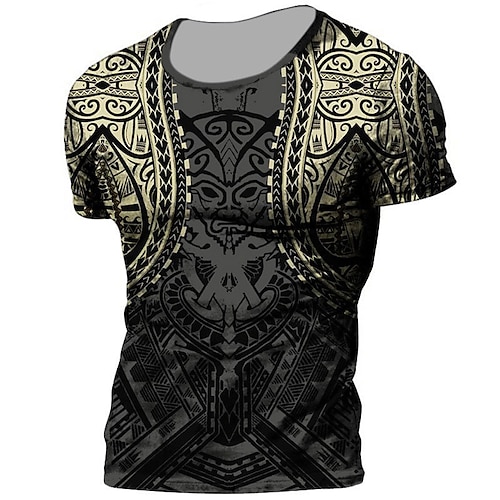 

Men's Unisex T shirt Tee Tribal Graphic Prints Crew Neck Gray 3D Print Outdoor Street Short Sleeve Print Clothing Apparel Vintage Sports Designer Casual / Summer / Summer