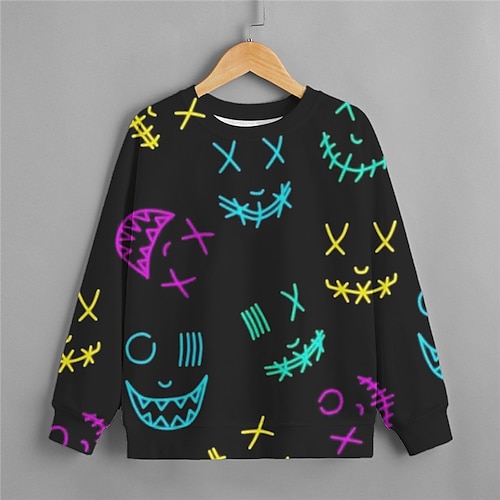 

Kids Boys Halloween Sweatshirt Skull Outdoor 3D Print Long Sleeve Crewneck Active 3-12 Years Winter Black