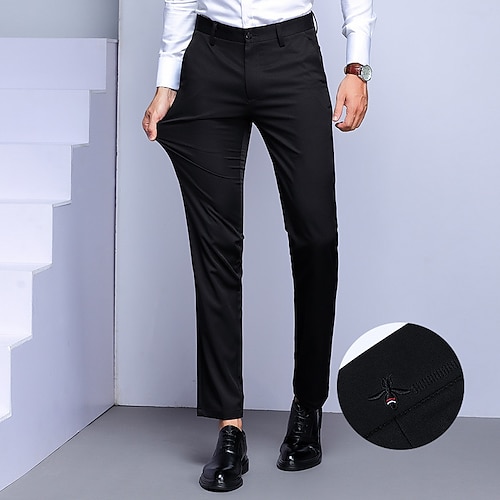 

Men's Dress Pants Chinos Trousers Pocket Solid Color Comfort Breathable Business Casual Daily Retro Vintage Formal Black Blue Stretchy