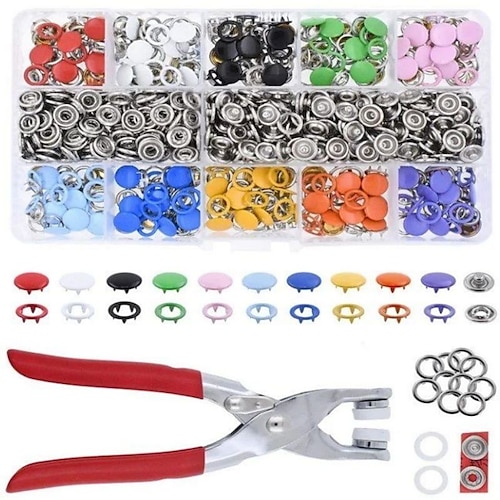 

100/200 Sets SnapMetal Snaps Buttons With Fastener Pliers Press Tool Kit Metal Snap Buttons Rings with Fastener Pliers Press Tool Kit for Clothing Sewing 10 Colors(10 Colors 9.5mm)