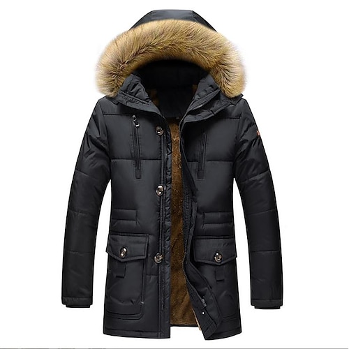 

Men's Puffer Jacket Winter Jacket Quilted Jacket Winter Coat Parka Warm Work Daily Wear Pure Color Outerwear Clothing Apparel Casual Casual Daily Black Khaki Coffee