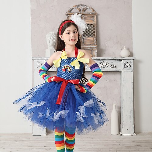 

Kids Little Girls' Dress Cartoon A Line Dress Halloween Deep Blue Knee-length Sleeveless Costume Dresses Halloween Spring Summer Regular Fit 1 PC 2-8 Years