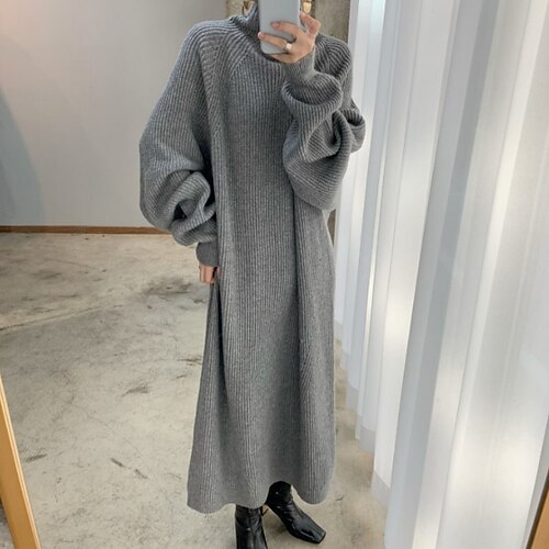 

delle donne del vestito dal maglione vestito di inverno vestito casuale vestito lungo maxi vestito marrone albicocca grigio manica lunga colore puro maglia inverno autunno dolcevita collo alto alla