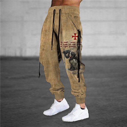 

Men's Sweatpants Joggers Trousers Drawstring Elastic Waist Ribbon Graphic Prints Soldier Comfort Breathable Sports Outdoor Casual Daily Cotton Blend Terry Streetwear Designer Brown Micro-elastic