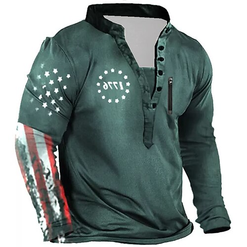 

Men's Unisex Sweatshirt Pullover Button Up Hoodie Green Standing Collar Graphic Prints National Flag Zipper Print Daily Sports Holiday 3D Print Streetwear Designer Casual Spring & Fall Clothing