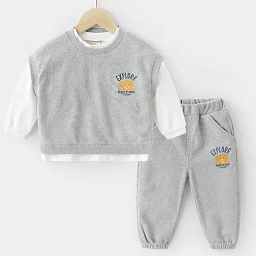 

3 Pieces Kids Boys Hoodie Pants Tank Pants Clothing Set Outfit Cartoon Long Sleeve Cotton Set Street Cool Comfort Winter Fall 2-8 Years Navy Blue Gray