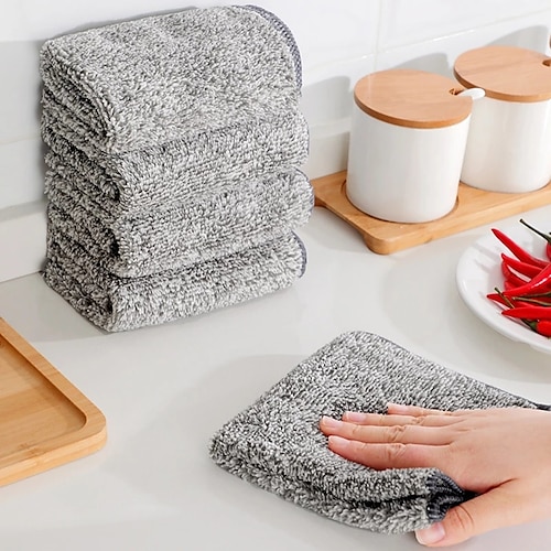 

9Pcs Bamboo Charcoal Dishcloth Microfiber Kitchen Towel Thickened Absorbent Non-stick Oil Wiping Rag Home Cleaning Dishcloth