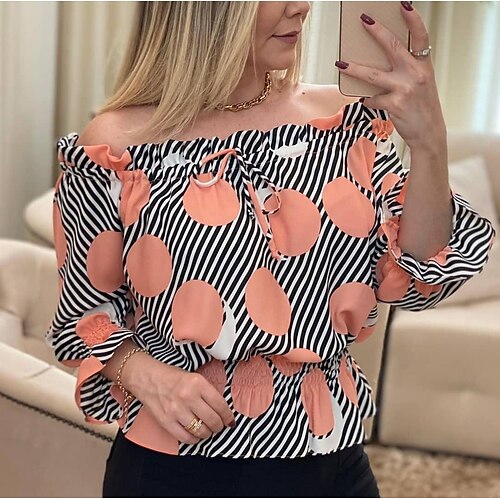 

Women's T shirt Tee Print Modern Off Shoulder Standard Spring Orange