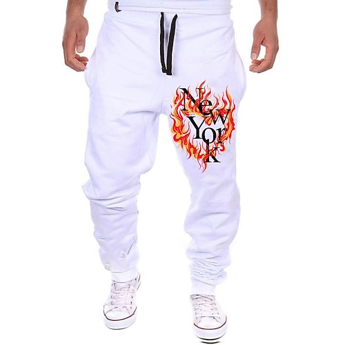 

Men's Sweatpants Joggers Trousers Drawstring Elastic Waist Print Graphic Prints Comfort Breathable Sports Outdoor Casual Daily Cotton Blend Streetwear Designer White Black Micro-elastic