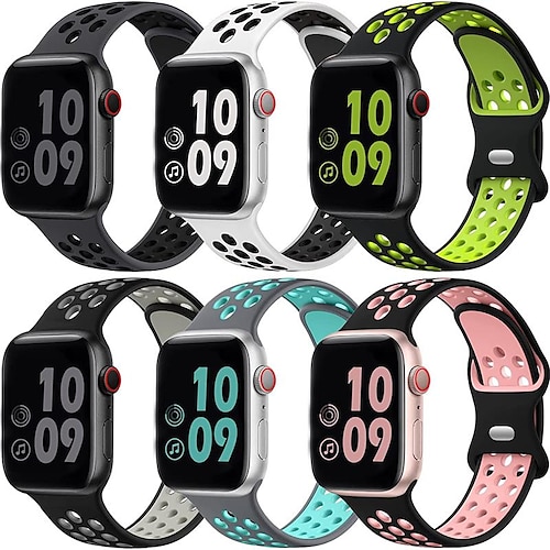 

6 Pack Sport Band Compatible with Apple Watch band 38mm 40mm 41mm 42mm 44mm 45mm 49mm Waterproof Elastic Adjustable Silicone Strap Replacement Wristband for iwatch Series Ultra 8 7 6 5 4 3 2 1 SE