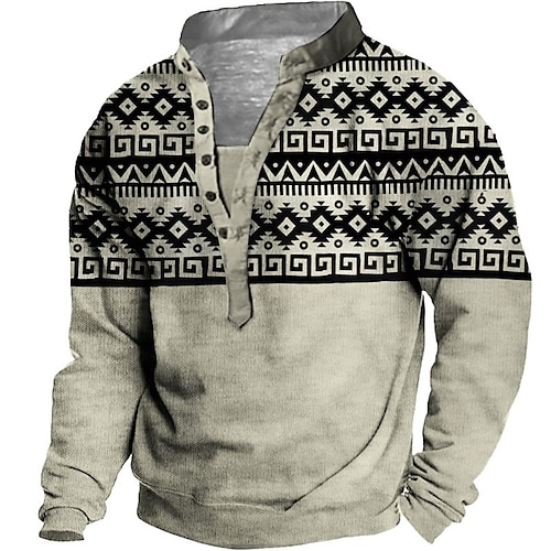 

Men's Unisex Sweatshirt Pullover Button Up Hoodie Blue Purple Brown Gray Black Standing Collar Tribal Graphic Prints Print Casual Daily Sports 3D Print Streetwear Designer Casual Spring & Fall