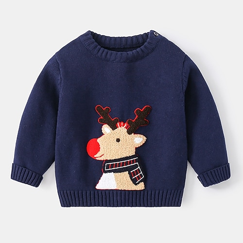

Kids Boys Sweater Deer Daily Long Sleeve Fashion Cotton 1-5 Years Winter Navy Blue