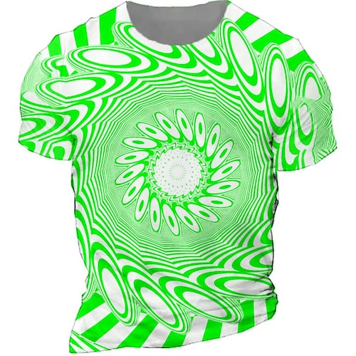 

Men's Unisex T shirt Tee Geometric Optical Illusion Graphic Prints Crew Neck Green 3D Print Outdoor Street Short Sleeve Print Clothing Apparel Sports Designer Casual Big and Tall / Summer / Summer