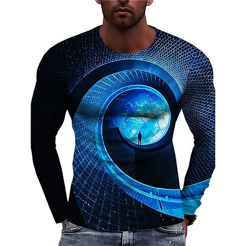 

Men's Unisex T shirt Tee Graphic Prints Technology Crew Neck Blue 3D Print Outdoor Street Long Sleeve Print Clothing Apparel Basic Sports Casual Classic