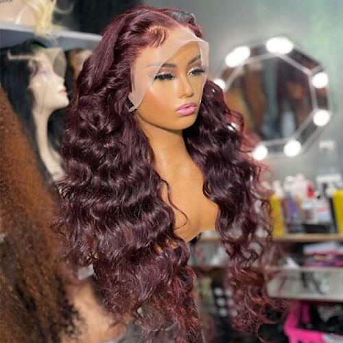 

Remy Human Hair 13x4 Lace Front Wig Free Part Brazilian Hair Loose Wave Burgundy Wig 130% 150% Density with Baby Hair Natural Hairline 100% Virgin Glueless Pre-Plucked For Women wigs for black women