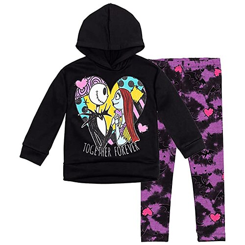 

2 Pieces Kids Girls' Halloween Hoodie & Pants HoodieSet Clothing Set Outfit Skull Heart Long Sleeve Print Set Outdoor Sports Fashion Cool Winter Fall 3-12 Years Black