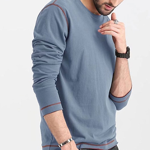 

Men's T shirt Tee Long Sleeve Shirt Plain Crew Neck Casual Vacation Long Sleeve Patchwork Clothing Apparel Fashion Lightweight Comfortable