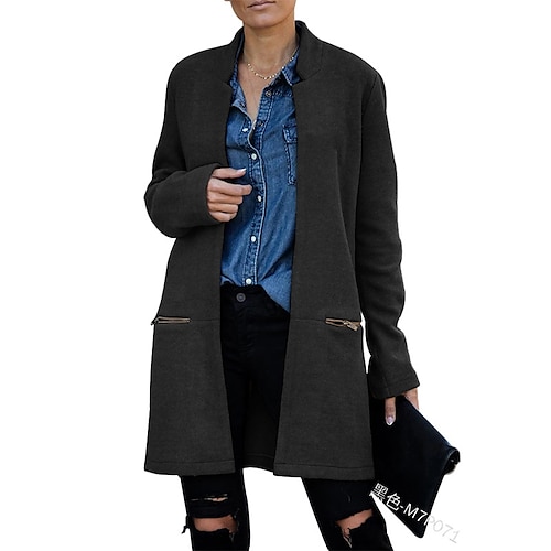 

Women's Trench Coat Windproof Warm Outdoor Street Daily Vacation Pocket Open Front Stand Collar Fashion Casual Street Style Solid Color Regular Fit Outerwear Long Sleeve Winter Fall Black Camel Red S