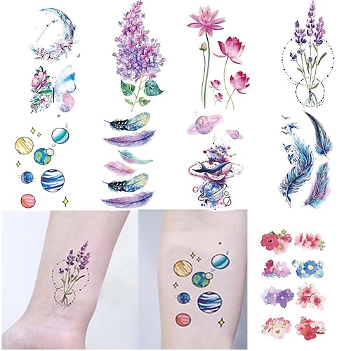 

6PCS Colorful disposable tattoo stickers small tattoo stickers fresh flower leaves women girls shoulders arm cute stickers