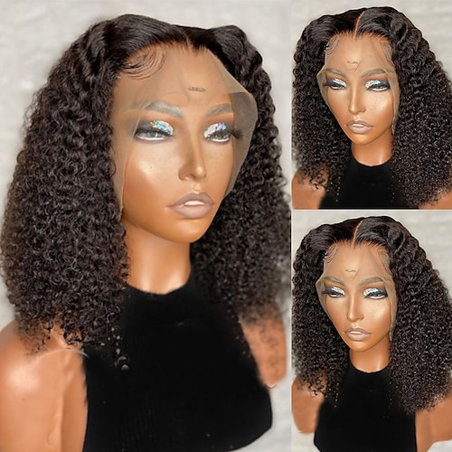 

Unprocessed Virgin Hair 13x4 Lace Front Wig Short Bob Brazilian Hair Curly Black Wig 130% 150% Density with Baby Hair 100% Virgin Glueless Pre-Plucked For wigs for black women Long Human Hair Lace Wig