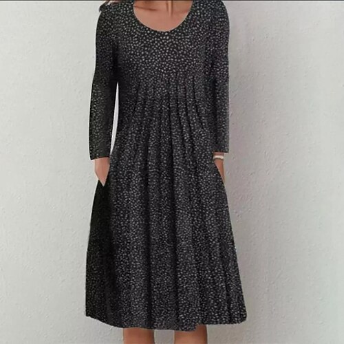 

Women's Casual Dress A Line Dress Knee Length Dress Green Black Purple Wine Dark Blue Long Sleeve Polka Dot Pocket Print Fall Winter Crew Neck Stylish Casual Modern 2022 S M L XL XXL 3XL 4XL 5XL
