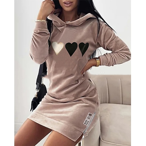 

Sweat Robe à capuche Femme Actif Vêtement de rue Zippé Imprimer Noir Rose Claire Beige Cœur Lettre Casual Capuche manche longue S M L XL XXL