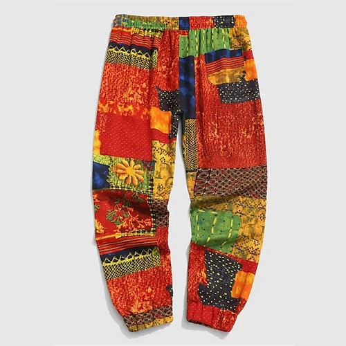 

Men's Joggers Trousers Drawstring Elastic Waist 3D Print Color Block Graphic Prints Flower / Floral Comfort Breathable Sports Outdoor Casual Daily Streetwear Designer Blue Orange Micro-elastic